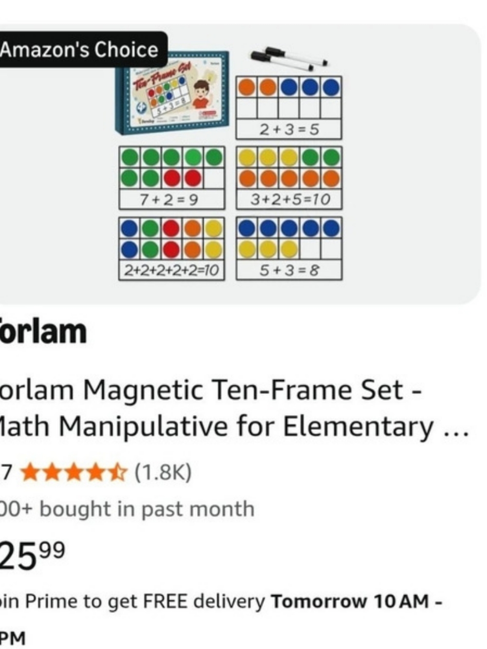 Torlam Magnetic Ten-Frame Set Math Learning Set - Picture 4 of 4